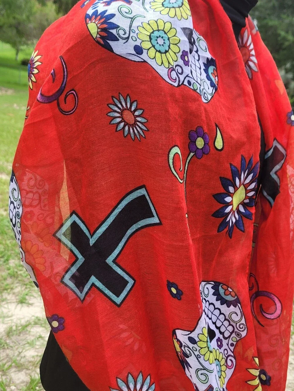 Day Of The Dead ~ Sugar Skull ~ Boho Red Infinity Scarf ❤️ GORGEOUS!!!